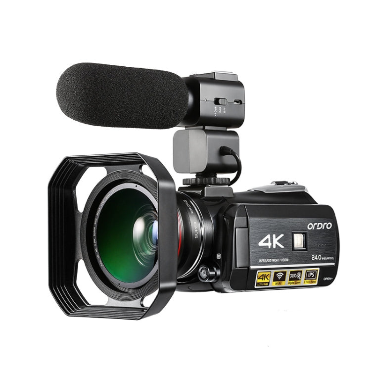 ORDRO AC3 กล้องดิจิตอล DV พร้อมหน้าจอ IPS 3.1 นิ้ว 4K Full HD 13MP พร้อม WiFi และการมองเห็นในที่มืด, รุ่นมาตรฐาน, มาตรฐาน + ไมโครโฟน, มาตรฐาน + ไมโครโฟน + ขาตั้งมือถือ, มาตรฐาน + ไมโครโฟน + ไฟเติมแสง