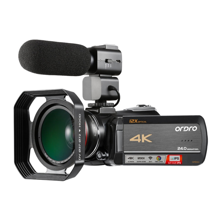 ORDRO AC5 กล้องวิดีโอดิจิตอล DV ซูมออปติคอล 12X 4K HD พร้อม WiFi และการมองเห็นในที่มืด, รุ่นมาตรฐาน, มาตรฐาน + ไมโครโฟน, มาตรฐาน + ไมโครโฟน + ขาตั้งมือถือ, มาตรฐาน + ไมโครโฟน + ไฟเติมแสง
