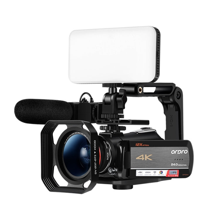 ORDRO AC5 กล้องวิดีโอดิจิตอล DV ซูมออปติคอล 12X 4K HD พร้อม WiFi และการมองเห็นในที่มืด, รุ่นมาตรฐาน, มาตรฐาน + ไมโครโฟน, มาตรฐาน + ไมโครโฟน + ขาตั้งมือถือ, มาตรฐาน + ไมโครโฟน + ไฟเติมแสง