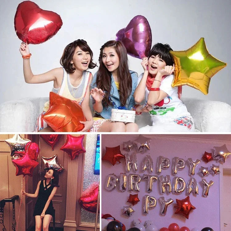 บอลลูนฟอยล์อลูมิเนียมรูปดาว 18 นิ้ว 26 ชิ้น สำหรับตกแต่งวันหยุดในประเทศ, ส่งสีสุ่ม, บอลลูนฟอยล์อลูมิเนียม