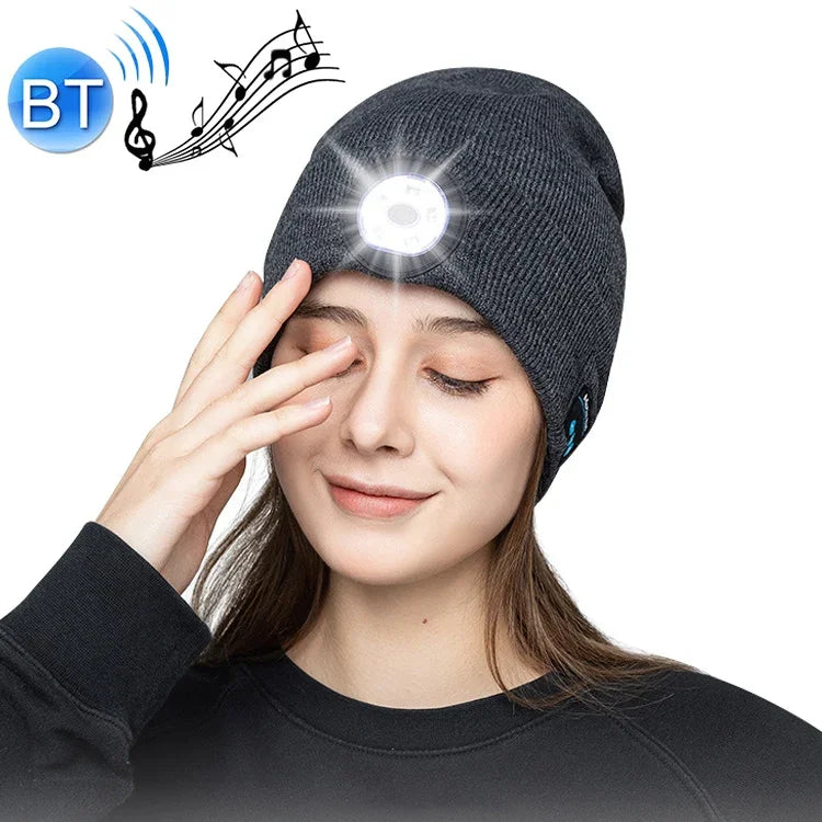 หมวกถัก LED สำหรับวิ่งกลางคืนและตกปลา กลางแจ้ง บลูทูธ 5.0