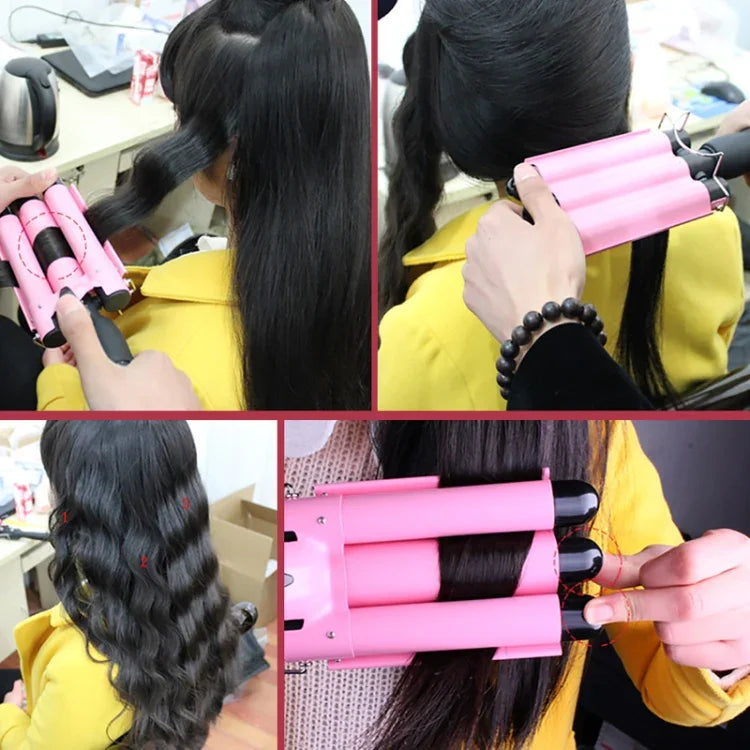 เครื่องม้วนผมเซรามิกอัตโนมัติ 20-32 ม.ม. แบบ 3 ลอน ไม้กวาดลอนใหญ่ ขนาด 32 มม.