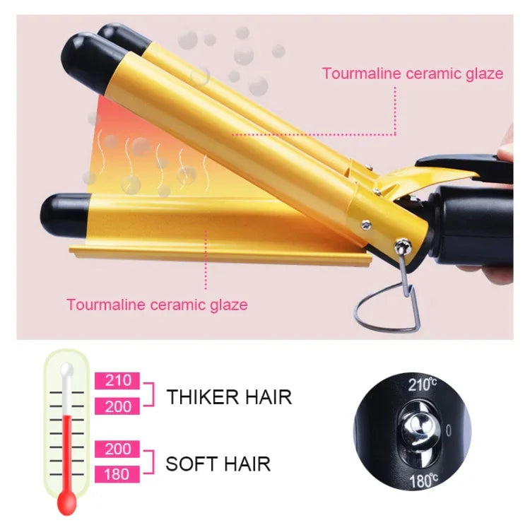 เครื่องม้วนผมเซรามิกอัตโนมัติ 20-32 ม.ม. แบบ 3 ลอน ไม้กวาดลอนใหญ่ ขนาด 32 มม.