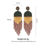 ต่างหูชนเผ่าทำมือประดับลูกปัดพู่โบฮีเมียน สีเขียว E68671