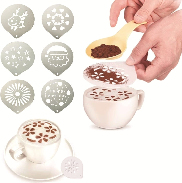 แม่พิมพ์ลายกาแฟสแตนเลส 6 ชิ้น สำหรับพ่นลายฟองนมกาแฟ สไตล์สุ่ม ส่ง 6 ชิ้น