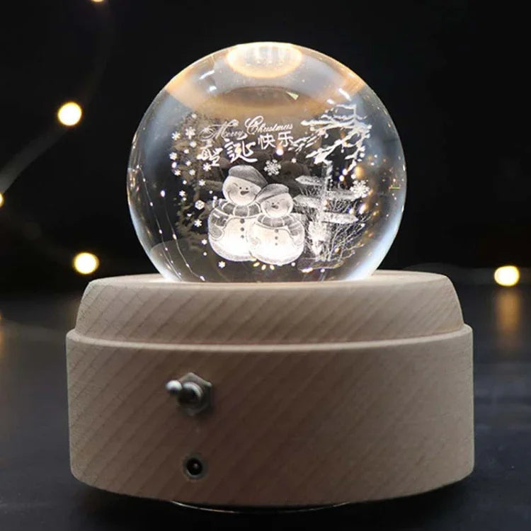 Girl Bedside Lamp Crystal Ball Wooden Base Music Box Charging Glow Rotating Night Light, Random Music, Ballet, Castle, Unicorn, Flying Pig, Dogs, Drawing Girl, Whale, Deer, Deer Head, Cat, Mermaid, Dandelion, Balloon Bear, Christmas Tree, Double Pig   ...