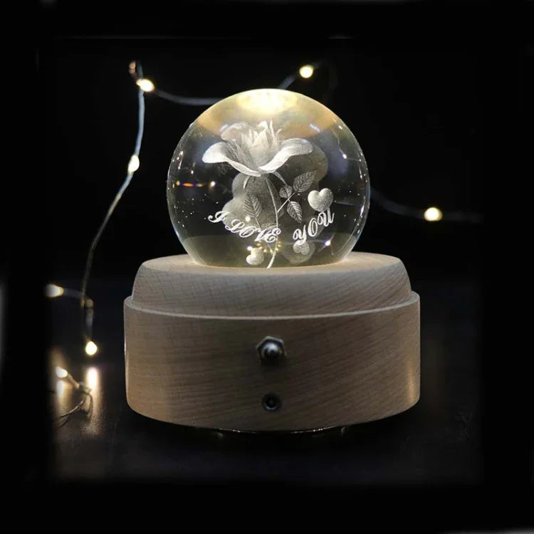 Girl Bedside Lamp Crystal Ball Wooden Base Music Box Charging Glow Rotating Night Light, Random Music, Ballet, Castle, Unicorn, Flying Pig, Dogs, Drawing Girl, Whale, Deer, Deer Head, Cat, Mermaid, Dandelion, Balloon Bear, Christmas Tree, Double Pig   ...