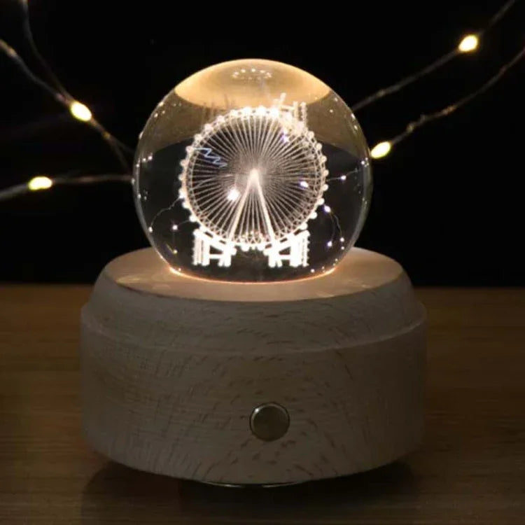 Girl Bedside Lamp Crystal Ball Wooden Base Music Box Charging Glow Rotating Night Light, Random Music, Ballet, Castle, Unicorn, Flying Pig, Dogs, Drawing Girl, Whale, Deer, Deer Head, Cat, Mermaid, Dandelion, Balloon Bear, Christmas Tree, Double Pig   ...