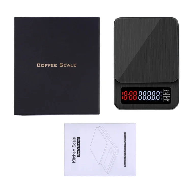 เครื่องชั่งกาแฟแบบมือกดสำหรับใช้ในครัวเรือน พร้อม USB และตัวจับเวลา 3 กก./0.1 กรัม, 5 กก./0.1 กรัม, 10 กก./1 กรัม