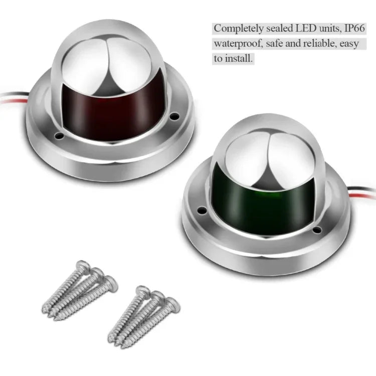 ไฟนำทาง LED สีแดงเขียวสำหรับเรือเดินทะเล 1 คู่ สแตนเลส สัญญาณเดินเรือ DC 12V, 1 คู่ 12V