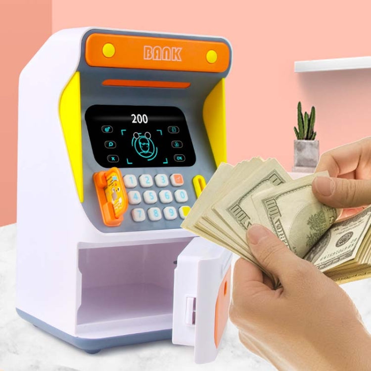 กล่องฝากเงิน ATM แบบจำลองระบบจดจำใบหน้า รหัสผ่าน และกล่องเก็บเงินอัตโนมัติ รุ่นแบตเตอรี่ สีส้ม, รุ่นแบตเตอรี่ สีฟ้า, รุ่นชาร์จ สีส้ม, รุ่นชาร์จ สีฟ้า