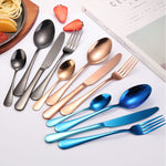 24 in 1 Stainless Steel Tableware Western Steak Cutlery Gift Set, Silver, Golden, Rose Gold, Rainbow Color, Black