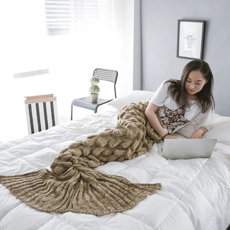 ผ้าห่มถักหางนางเงือก ผ้าห่มหางปลา ขนาด 60x140 ซม., 195x90 ซม.