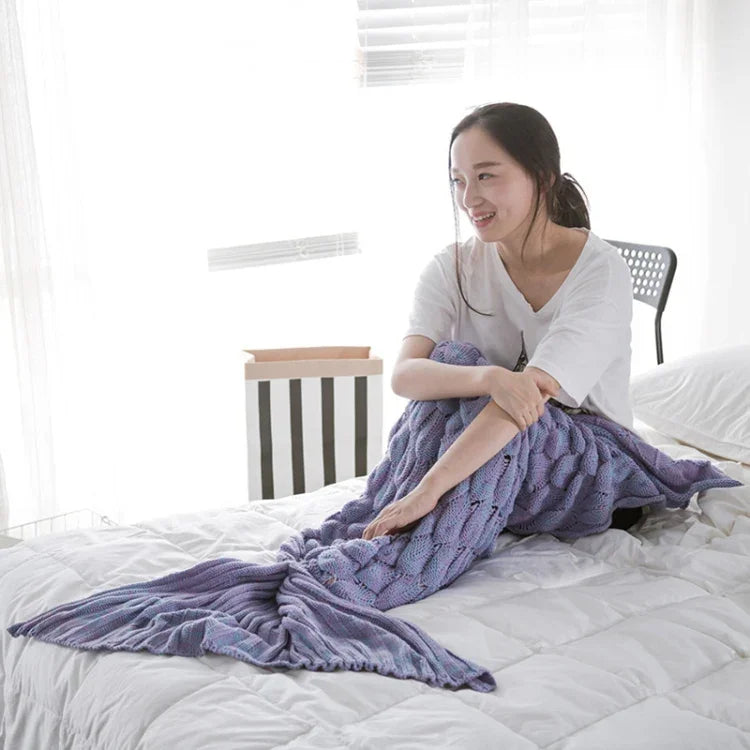ผ้าห่มถักหางนางเงือก ผ้าห่มหางปลา ขนาด 60x140 ซม., 195x90 ซม.