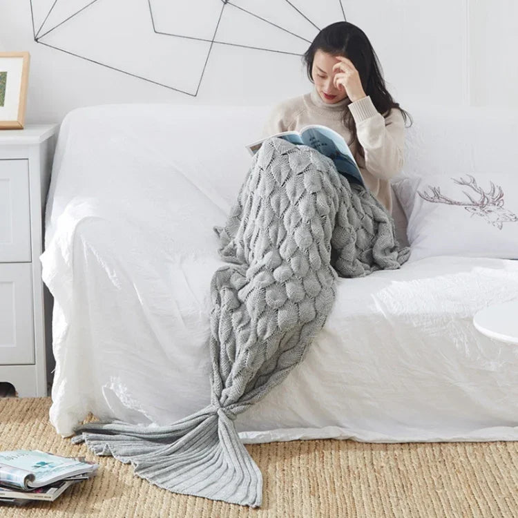 ผ้าห่มถักหางนางเงือก ผ้าห่มหางปลา ขนาด 60x140 ซม., 195x90 ซม.