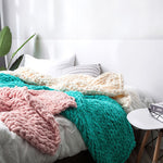 ผ้าห่มถักขนแกะหนาแบบทำมือ ผ้าห่มโซฟา Chenille Stick ขนาด 80 x 100 ซม., 130 x 160 ซม.