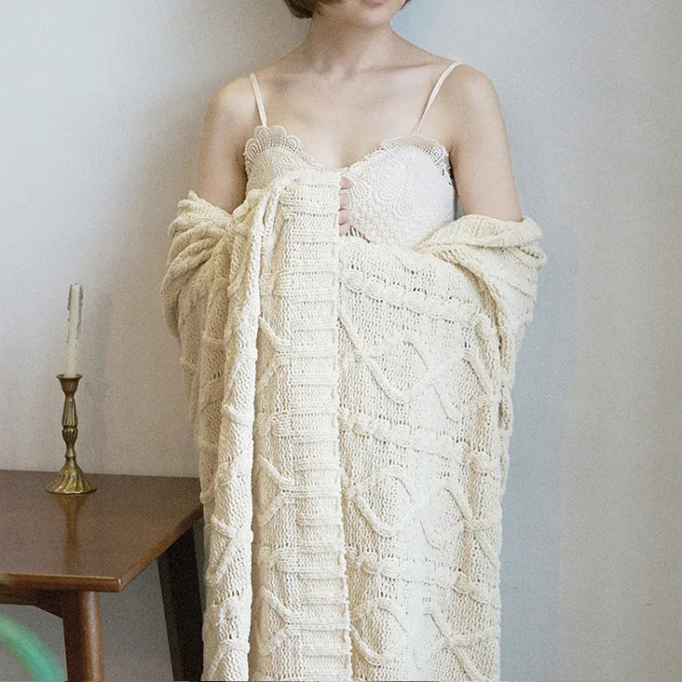 ผ้าห่มพักผ่อนถัก Chenille สำหรับตกแต่งบ้านนุ่มนวล ผ้าห่มโซฟา ผ้าห่มแอร์ ผ้าห่มรถ ขนาด 130x180 ซม.