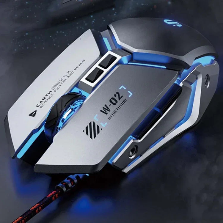 เมาส์มีสาย Inphic W-02 6 ปุ่ม สำหรับบ้านและสำนักงาน พร้อมไฟเรืองแสง โปรแกรมมาโคร USB เมคานิคอล เกม, W-02 (สีเทาเมทัลลิก)