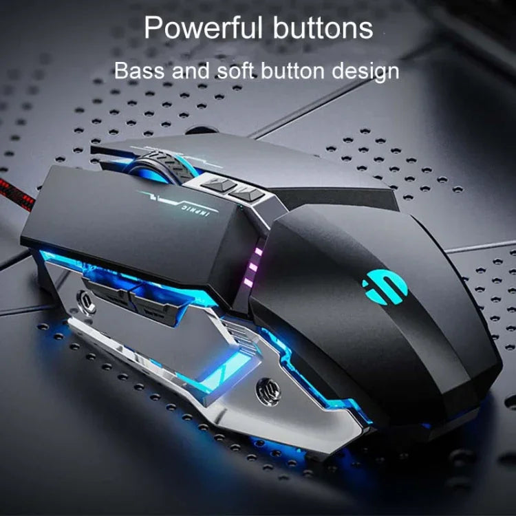 เมาส์มีสาย Inphic W-02 6 ปุ่ม สำหรับบ้านและสำนักงาน พร้อมไฟเรืองแสง โปรแกรมมาโคร USB เมคานิคอล เกม, W-02 (สีเทาเมทัลลิก)