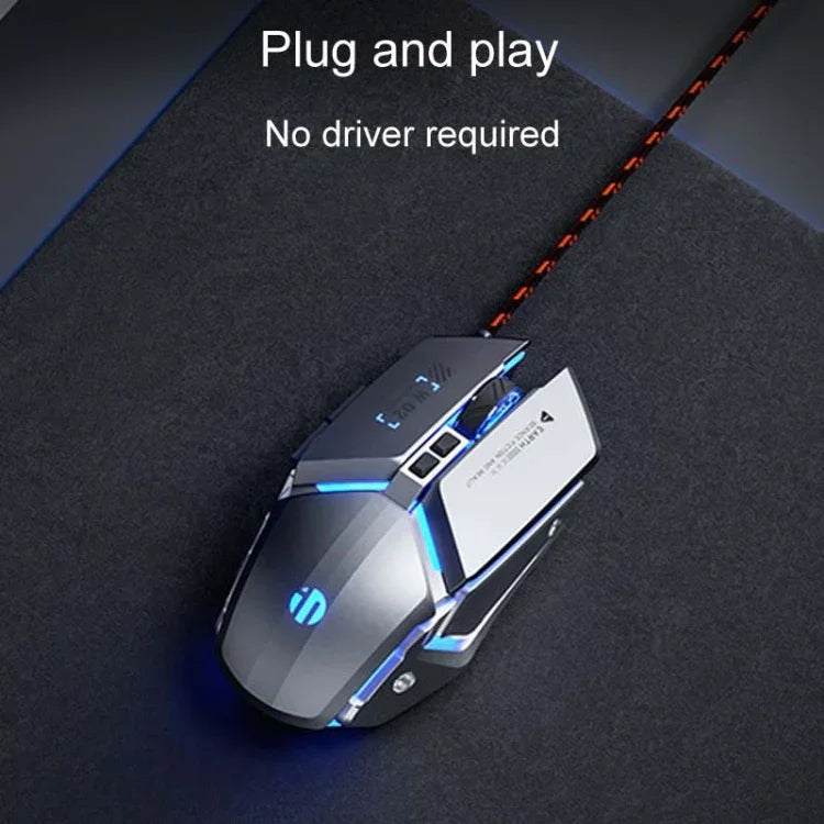 เมาส์มีสาย Inphic W-02 6 ปุ่ม สำหรับบ้านและสำนักงาน พร้อมไฟเรืองแสง โปรแกรมมาโคร USB เมคานิคอล เกม, W-02 (สีเทาเมทัลลิก)