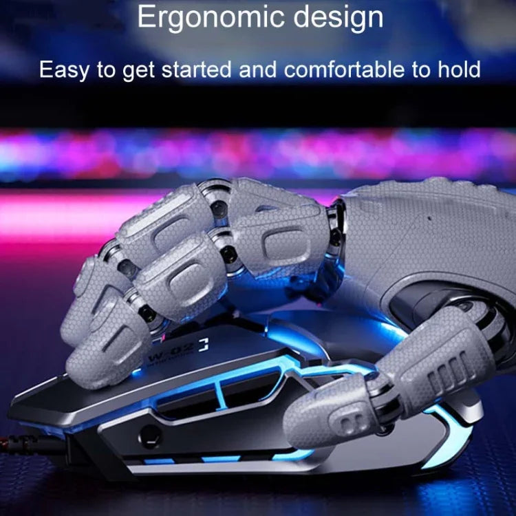 เมาส์มีสาย Inphic W-02 6 ปุ่ม สำหรับบ้านและสำนักงาน พร้อมไฟเรืองแสง โปรแกรมมาโคร USB เมคานิคอล เกม, W-02 (สีเทาเมทัลลิก)