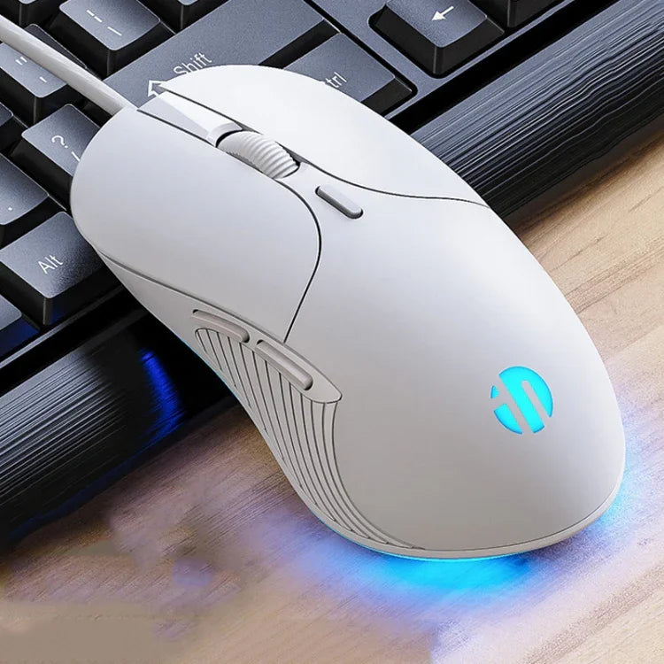 เมาส์มีสาย Inphic PB1 สำหรับธุรกิจและสำนักงาน เงียบ โปรแกรมมาโคร เกม, ความยาวสาย: 1.5m, ไฟหายใจคลาสสิกด้านหลัง, ไฟหายใจสีขาวด้านหน้าแบบด้าน