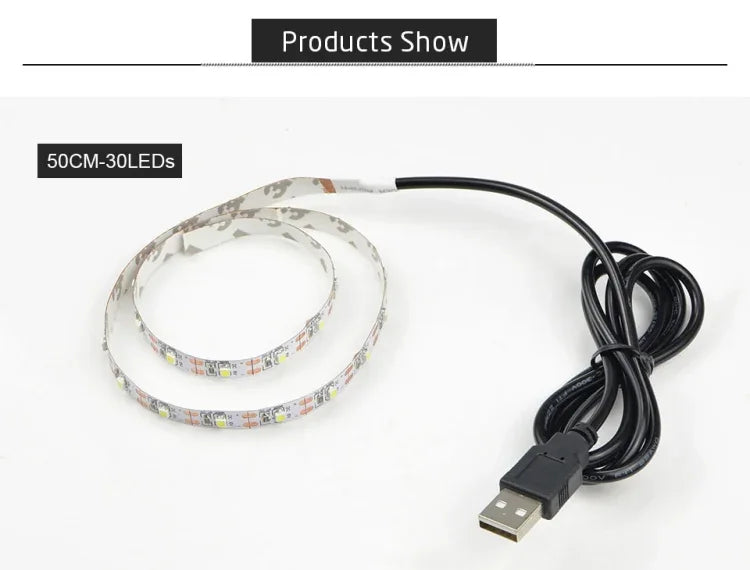 ไฟแถบ LED SMD 2835 อีพ็อกซี่ USB สำหรับตกแต่งโต๊ะคริสต์มาสและไฟพื้นหลังทีวี, 1m, 5m