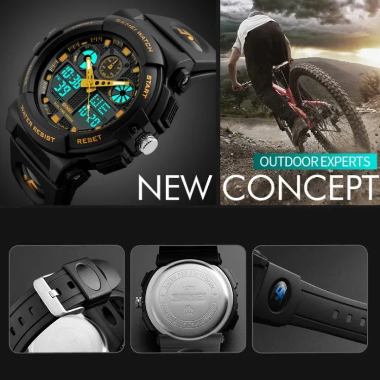 SKMEI 1270 Men Waterproof Dual Display Digital Watch Outdoor Sports Watch, Red, Green, Blue, Gray, Golden