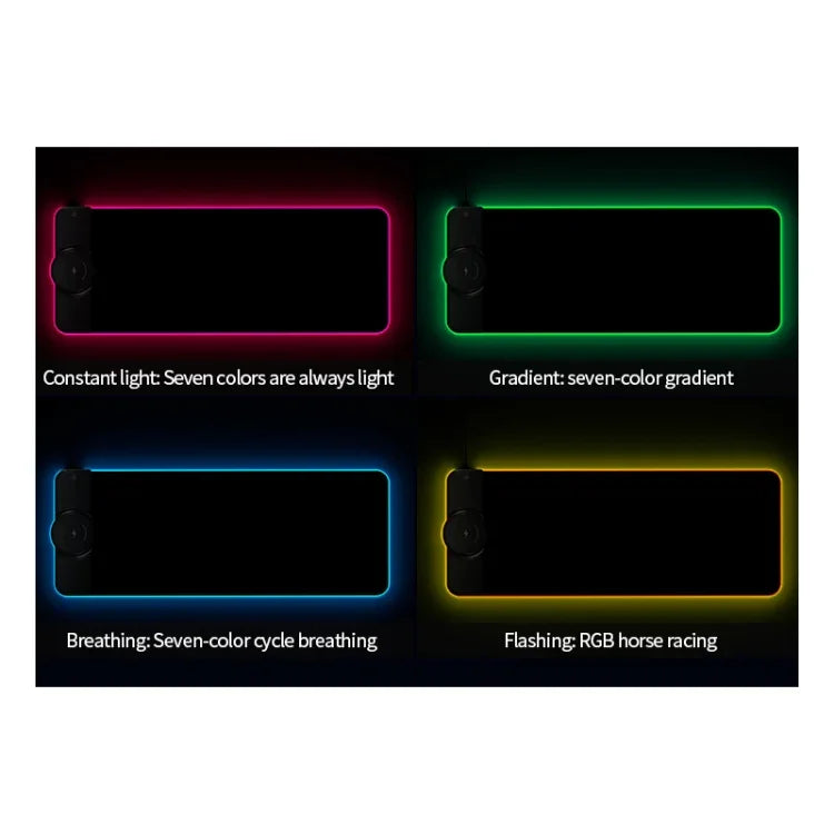 แผ่นรองเมาส์ชาร์จไร้สาย 10W RGB01 พร้อมไฟ RGB เรืองแสง, ขนาด: 800 x 300 x 4mm