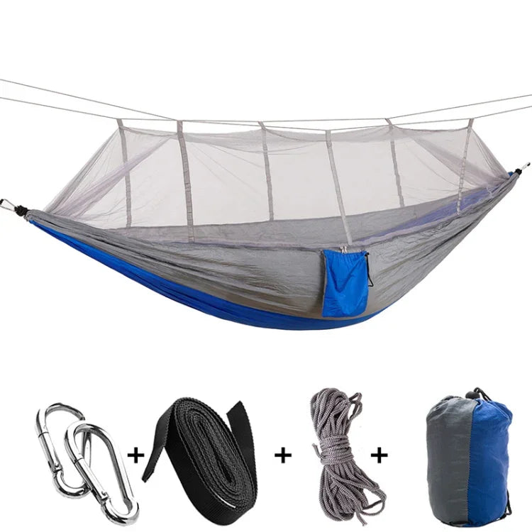 1-2 Person Outdoor Mosquito Net Parachute Hammock Camping Hanging Sleeping Bed Swing Portable  Double  Chair, 260 x 140cm, 260x140cm Blue Grey, 260x140cm Pink, 260x140cm Pink Blue, 260x140cm Green, 260x140cm Yelliw Green, 260x140cm Dark Blue