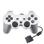 จอยเกมแบบมีสาย จอยสั่นมอเตอร์คู่ สีเงิน เหมาะสำหรับ PS2 สำหรับ PS2