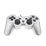 จอยเกมแบบมีสาย จอยสั่นมอเตอร์คู่ สีเงิน เหมาะสำหรับ PS2 สำหรับ PS2