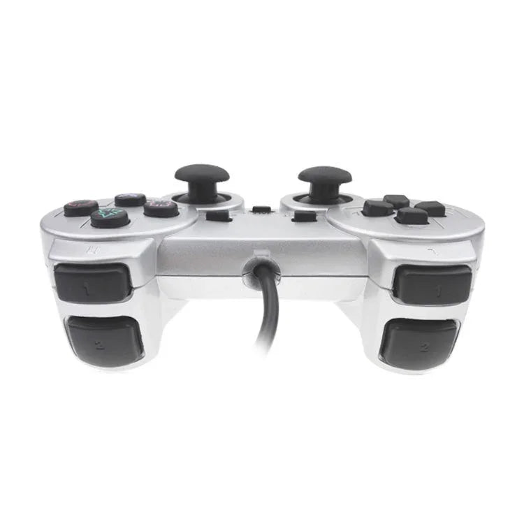 จอยเกมแบบมีสาย จอยสั่นมอเตอร์คู่ สีเงิน เหมาะสำหรับ PS2 สำหรับ PS2