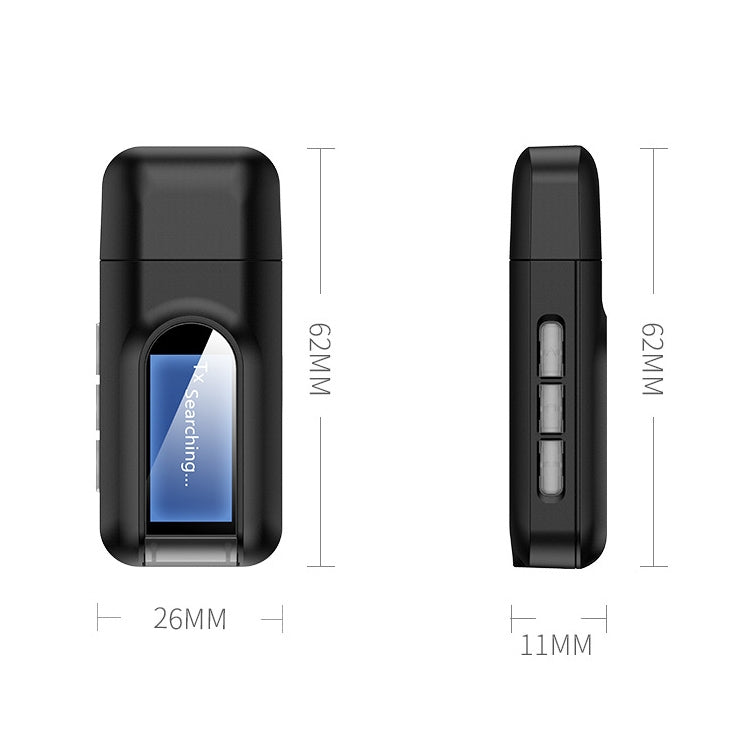 BT201 ตัวรับและตัวส่งสัญญาณเสียง Bluetooth 5.0 USB 2 in 1 พร้อมจอ LCD, ตัวรับและตัวส่งสัญญาณเสียง Bluetooth พร้อมจอ LCD