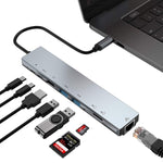 สถานีเชื่อมต่อ HUB WC7367 8-in-1 87W Type-C เป็น PD+USB3.0/USB2.0+SD+TF+HDMI+RJ45+Type-C, WC7367