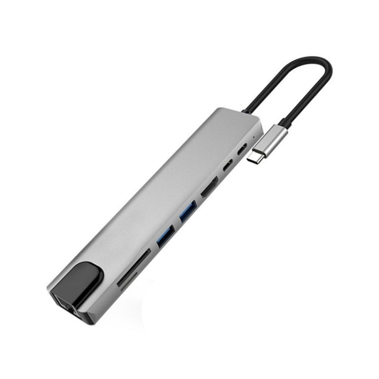 สถานีเชื่อมต่อ HUB WC7367 8-in-1 87W Type-C เป็น PD+USB3.0/USB2.0+SD+TF+HDMI+RJ45+Type-C, WC7367