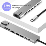 สถานีเชื่อมต่อ HUB WC7367 8-in-1 87W Type-C เป็น PD+USB3.0/USB2.0+SD+TF+HDMI+RJ45+Type-C, WC7367