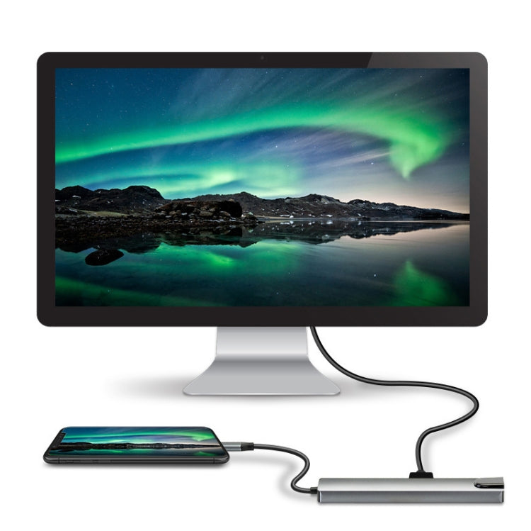 สถานีเชื่อมต่อ HUB WC7367 8-in-1 87W Type-C เป็น PD+USB3.0/USB2.0+SD+TF+HDMI+RJ45+Type-C, WC7367