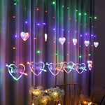 ไฟประดับรูปหัวใจ LED แบบม่าน สำหรับเทศกาล ปลั๊ก EU แสงขาวอุ่นและสีสัน