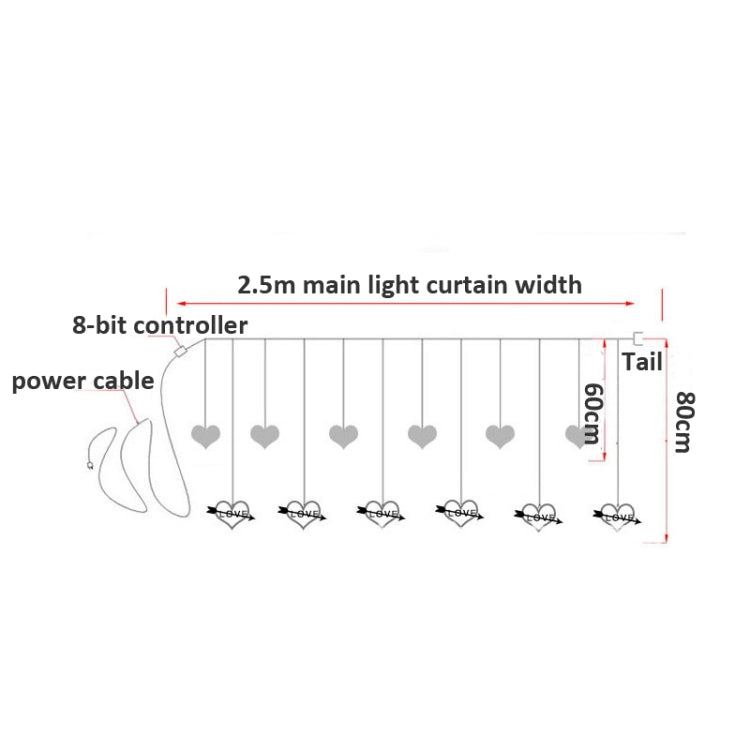 ไฟประดับรูปหัวใจ LED แบบม่าน สำหรับเทศกาล ปลั๊ก EU แสงขาวอุ่นและสีสัน