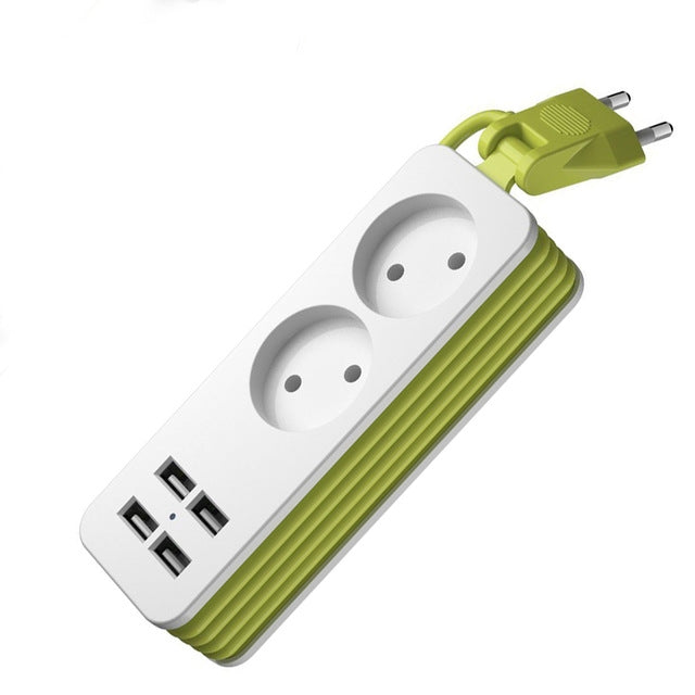 ปลั๊กไฟ 1/2 ปลั๊ก EU 4 พอร์ต USB 1200W 250V สายยาว 1.5 ม. ปลั๊กผนังแบบพกพาหลายช่อง, ปลั๊ก EU