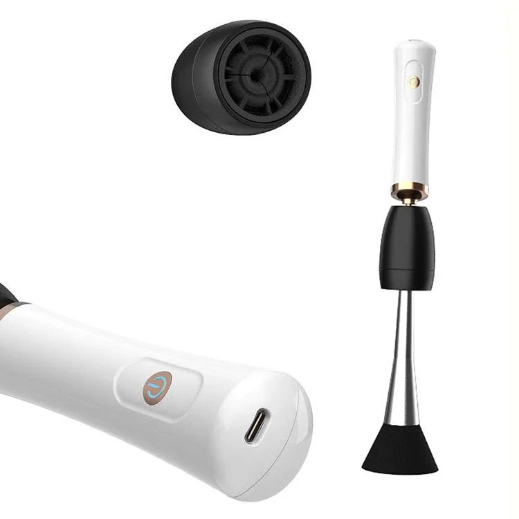 เครื่องขัดแปรงแต่งหน้าไฟฟ้า USB ชาร์จได้ เครื่องทำความสะอาดแปรงแต่งหน้าอัตโนมัติ พร้อมเครื่องเป่าลม, สีดำ, สีขาว