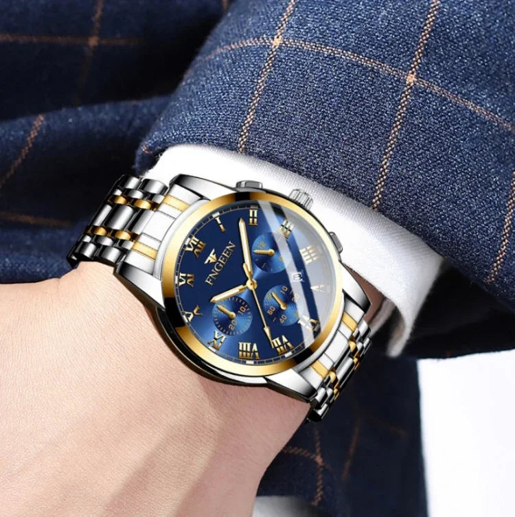 FNGEEN 4006 Men Automatic Mechanical Watch Waterproof Quartz Watch, Gold Blue Surface, Gold Black Surface, Gold White Surface, White Steel White Surface, White Steel Black Surface, White Steel Blue Surface, Black Steel Black Surface