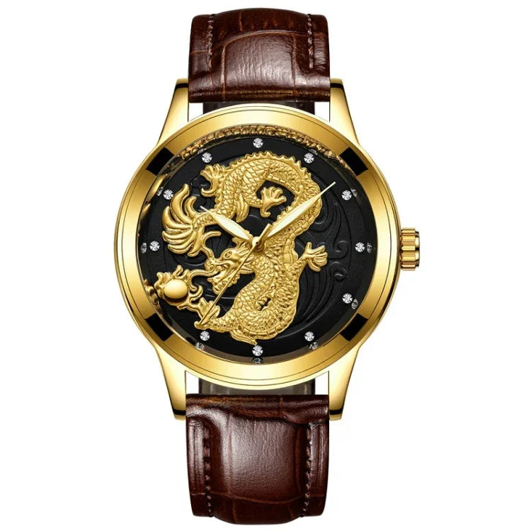 FNGEEN S666 Waterproof Luminous Non-Mechanical Watch Quartz Ultra-Thin Dragon Or Phoenix Pattern Couple Watch, Full Gold Gold Surface, Full Gold Black Surface, FullGold White Surface, Between Gold Gold Surface, Between Gold Black Surface