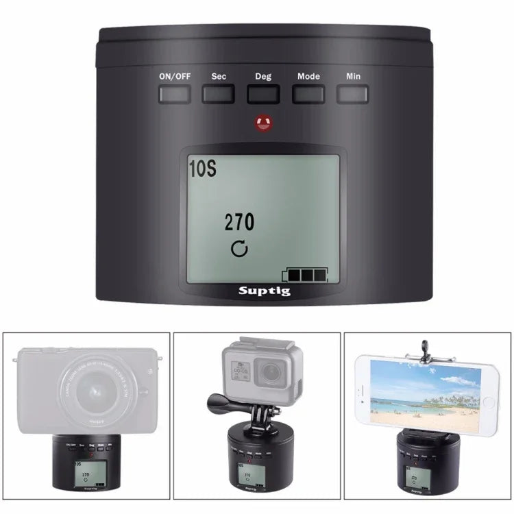 Suptig RSX-350 ขาตั้งกล้องสเตบิไลเซอร์หมุนรอบ 360 องศาแบบพานอรามา พร้อมหัวขับเคลื่อนสำหรับถ่ายภาพไทม์แลปส์สำหรับ GoPro HERO9 /8 /7 /6 /5 /5 Session /4 Session /4 /3+ /3 /2 /1, Xiaoyi และกล้องแอคชั่นอื่นๆ