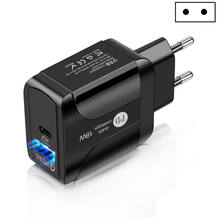 อะแดปเตอร์ชาร์จเร็ว 18W PD + QC 3.0 พร้อมไฟแสดงสถานะ LED, ปลั๊ก EU สีดำ, ปลั๊ก US สีดำ, ปลั๊ก UK สีดำ, ปลั๊ก EU สีขาว, ปลั๊ก US สีขาว, ปลั๊ก UK สีขาว