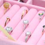 กล่องเก็บเครื่องประดับผ้าฟลีซพร้อมฝา ฝาแก้วสำหรับใช้ในบ้าน 9 ช่อง สีชมพู, 9 ช่อง สีเทาน้ำแข็ง, 3 ช่อง สีเทาน้ำแข็ง
