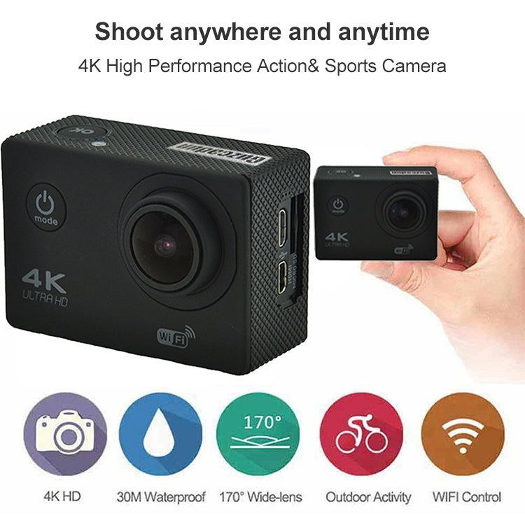 กล้องแอคชั่นกันน้ำ WIFI สำหรับปั่นจักรยาน 4K กล้องดำน้ำความละเอียดสูง 60FPS กล้องหมวกกันน็อคสำหรับกีฬาทางน้ำ 1080P