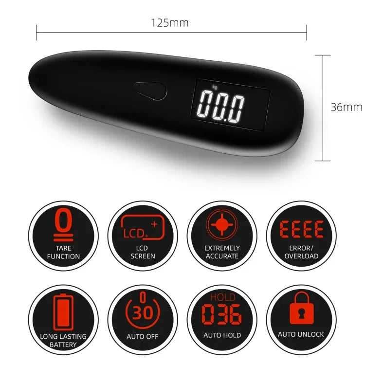 เครื่องชั่งกระเป๋าเดินทางพกพา 50 กก./0.05 กก. สำหรับชั่งพัสดุด่วน แบบมือถือ อิเล็กทรอนิกส์ 50 กก. x 0.05 กก.