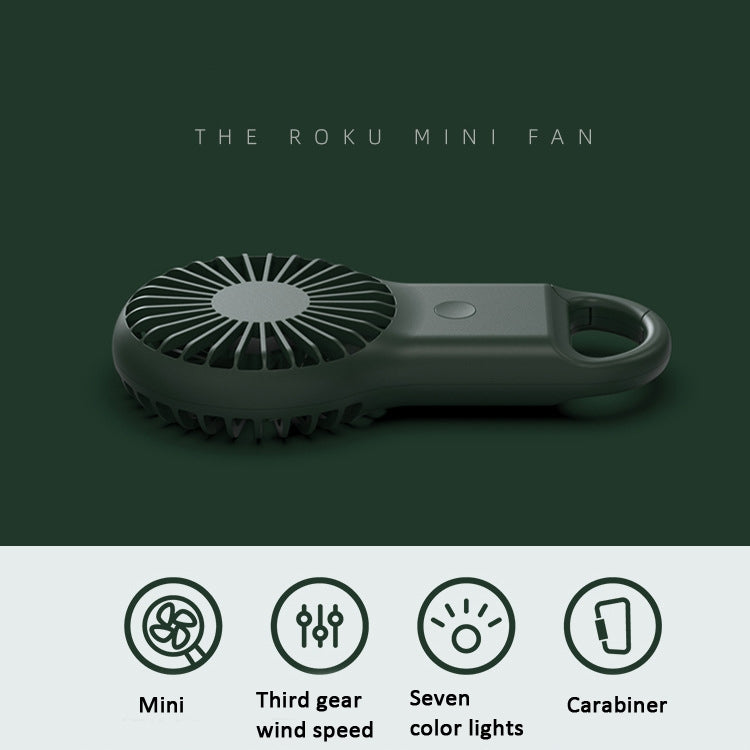 พัดลมพกพาขนาดเล็กแบบถือในมือ ชาร์จได้ พัดลม USB สำหรับใช้กลางแจ้ง พร้อมไฟ 7 สี, สีชมพู, สีเขียวทหาร, สีส้ม